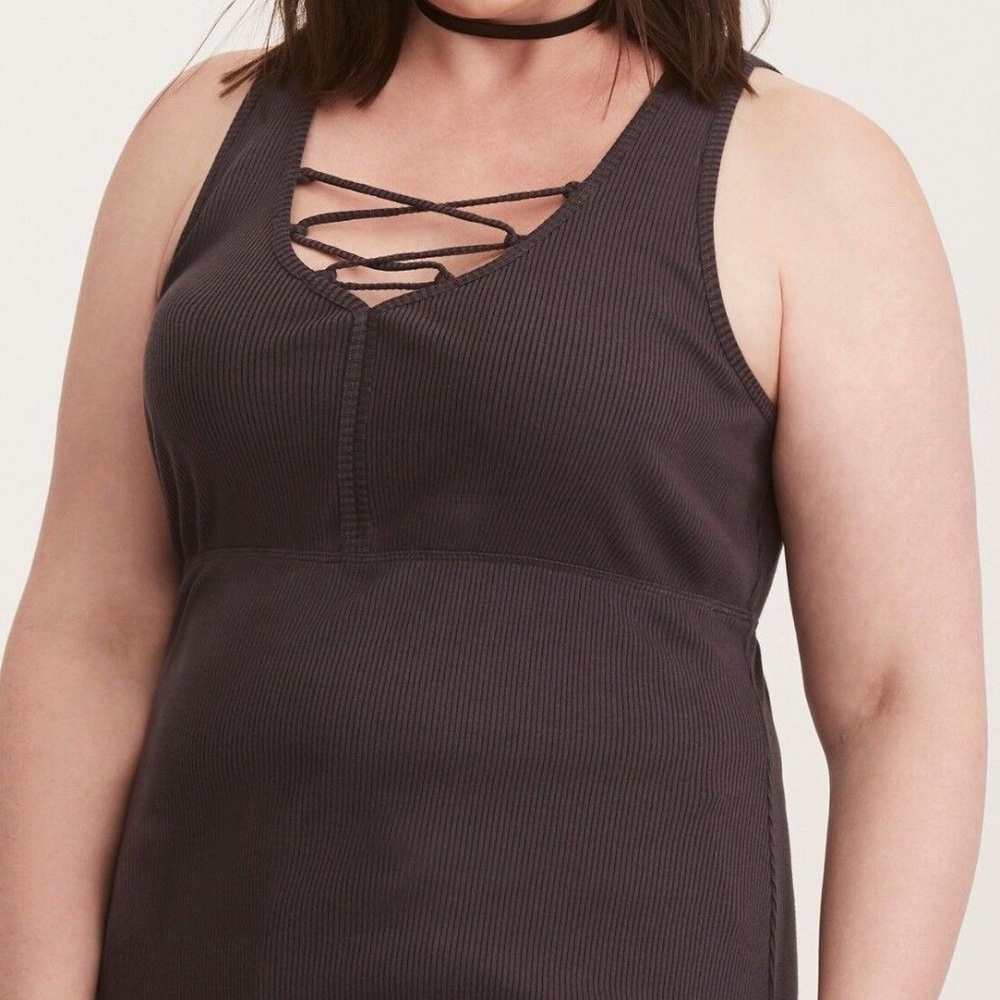 Torrid Tank Top Strappy Gray Ribbed Knit Womens Plus Size Top 3 3X